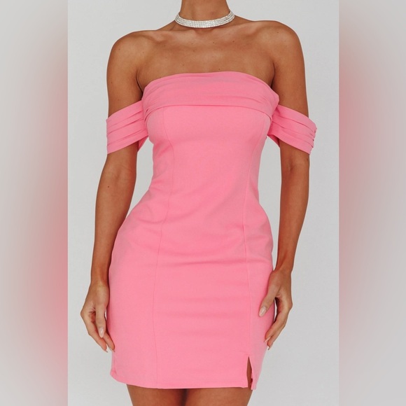 SELFIE LESLIE Kassie Off-Shoulder Mini‎ Dress Sweet
Pink BWT Large - Picture 8 of 11